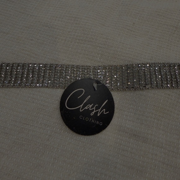 NWT Clash Clothing Sparkling Silver Rhinestone Belt O/S - Picture 5 of 6